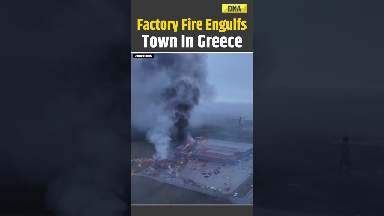 Factory Fire In Greece Captured By Drone | Thick Smoke Engulfs Town 