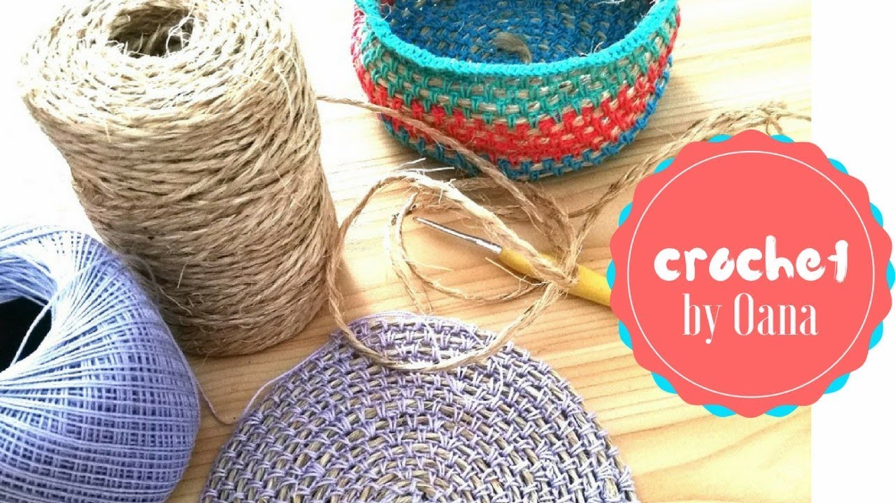 How to crochet on hemp cord baskets, carpets, table mats, ecc by Oana