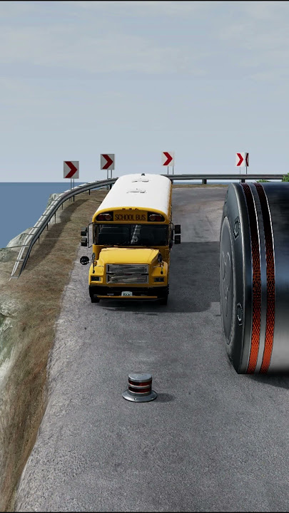 School Bus and Cars pit Bollards Crash #beamng #shorts #beamngdrive