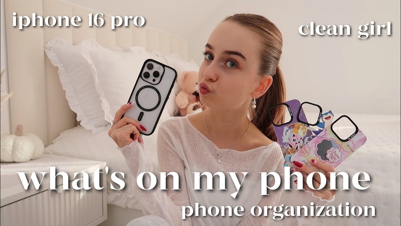 WHAT'S ON MY PHONE? 🤍 iPhone 16 Pro, clean girl phone organization,