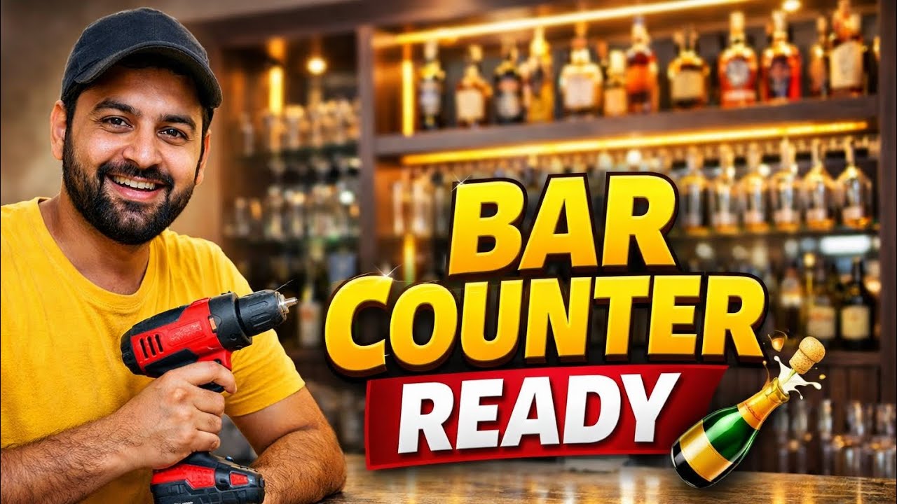 Aaj Kiya Bar Counter & Bar Display Work  Storage Cabinet Design Complete | Luxury Interior Work Vlog