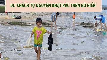 Du khách tình nguyện nhặt rác trên bờ biển