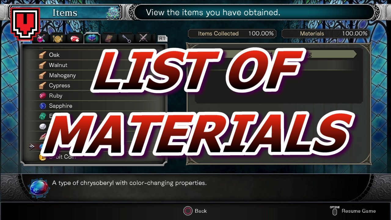 Bloodstained Ritual of the Night List of all Materials (100) YouTube
