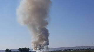 Fire. Barley field or hay stack