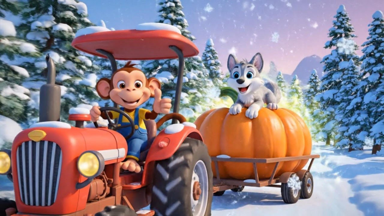 Baby Monkey Drove a Tractor in the Snow to Deliver a Giant Pumpkin And It Actually Worked
