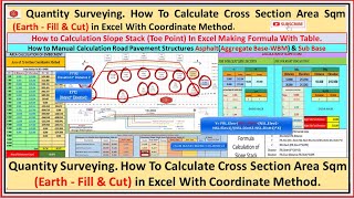 Cut ,Fill Toe Slope Stack Calculation in Excel.