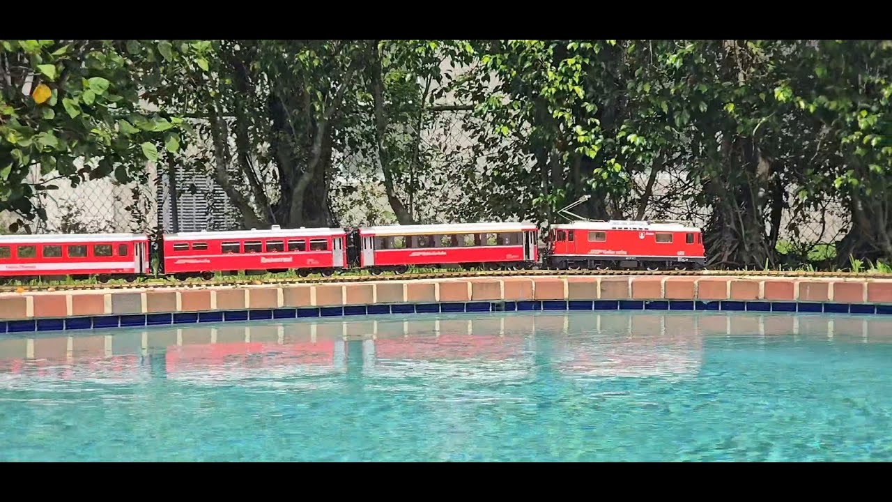 My LGB Swiss RhB G Scale Ge 4/4 II - 3: Running on the swimming pool ...