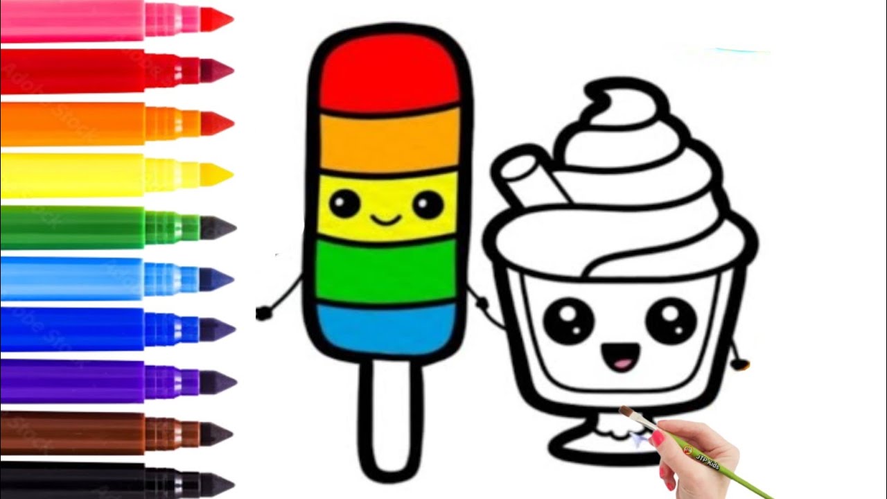 Rainbow Ice Cream Drawing for Kids and Toddlers | draw &amp; Color Ice ...
