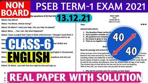 6th class English paper 13 December 2021with solutions|#PSEB 6th Class #english Paper