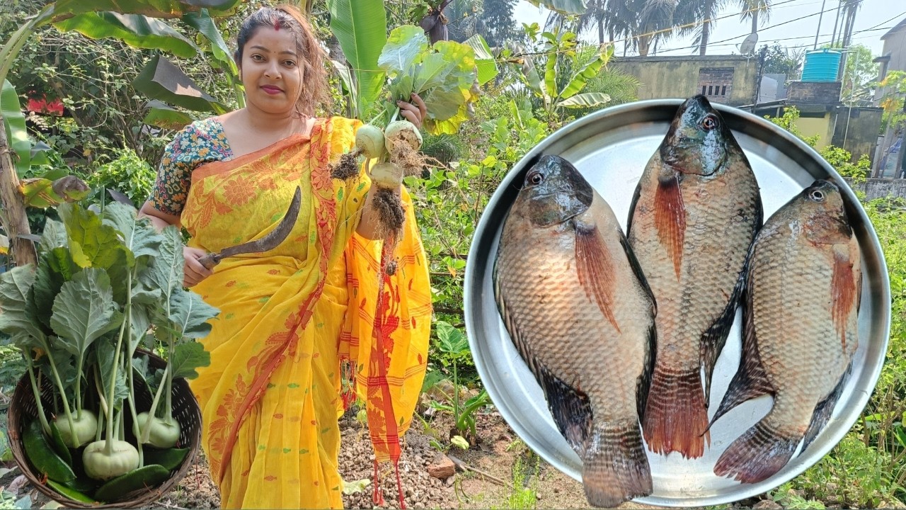 ক্ষেতের কচি ওলকপি তুলে দারুন ভাবে পুকুরের তাজা তেলাপিয়া মাছ রান্না | Telapiya Macher Recipe