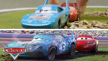 Lightning Helps The King Scene | SIDE BY SIDE VIDEO | Pixar Cars | @disneyjr