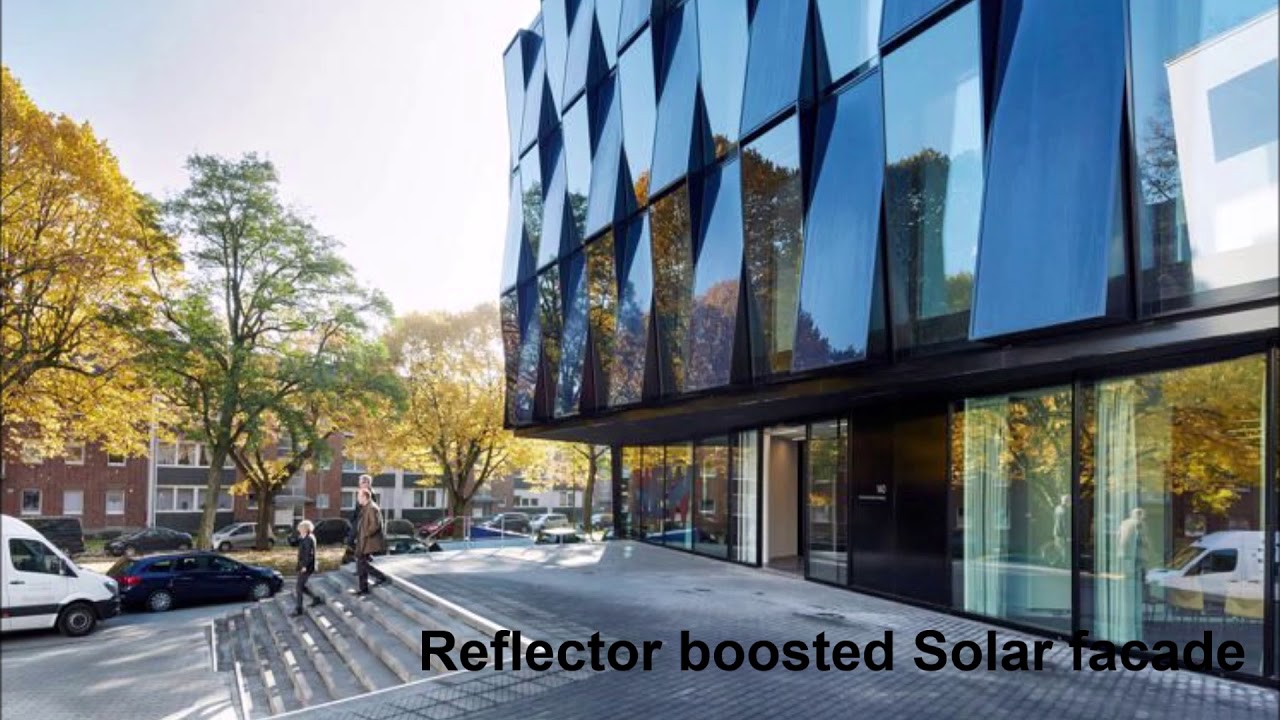 Flat facade reflectors boosted building solar photovoltaic panels for building SOLEXTRA technologies