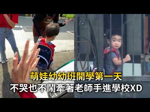 萌娃幼幼班開學第一天　不哭也不鬧牽著老師手進學校XD
