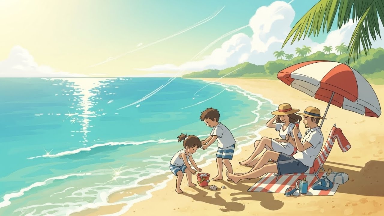 Rainy Day Comfort to Sunny Beach Morning 🌧️→🌞 | Cozy Ghibli-Style Family Animation