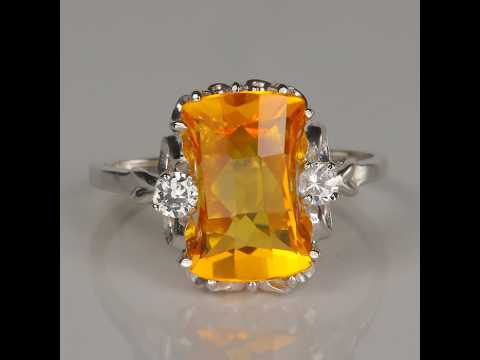 ESTATE - 10K White Gold Synthetic Yellow Sapphire Ring 4cts
