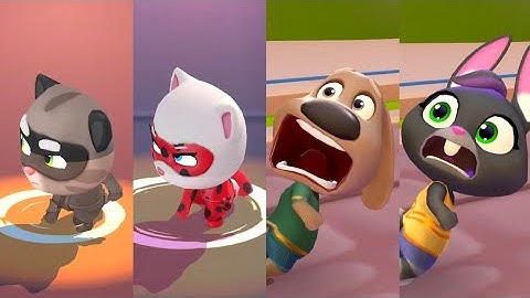 Talking Tom Hero Dash Vs Time Rush - Becca Vs Tom Vs Ben Vs Angela Chasing Rakoon In Lava Rings Boss