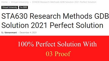 Sta630 GDB 1 Solution 2021 II STA630 Research Methods GDB Solution 2021 Perfect Solution