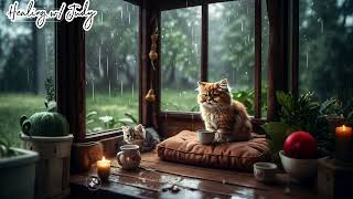 [2hrs]Stress Relief. The rain sound with gentle piano #healing #stressrelief #rain #sleepmusic #cat