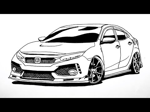 How to draw Honda Civic Type R 2020 || Car Drawing || Modifiyeli Honda Civic Çizimi