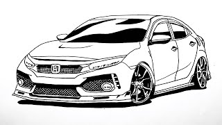 How to draw Honda Civic Type R 2020 || Car Drawing || Modifiyeli Honda Civic Çizimi