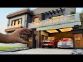 30” Modern Luxury House Architectural Model | 2 Car Space | Miniature Diorama Home with Mini Cars