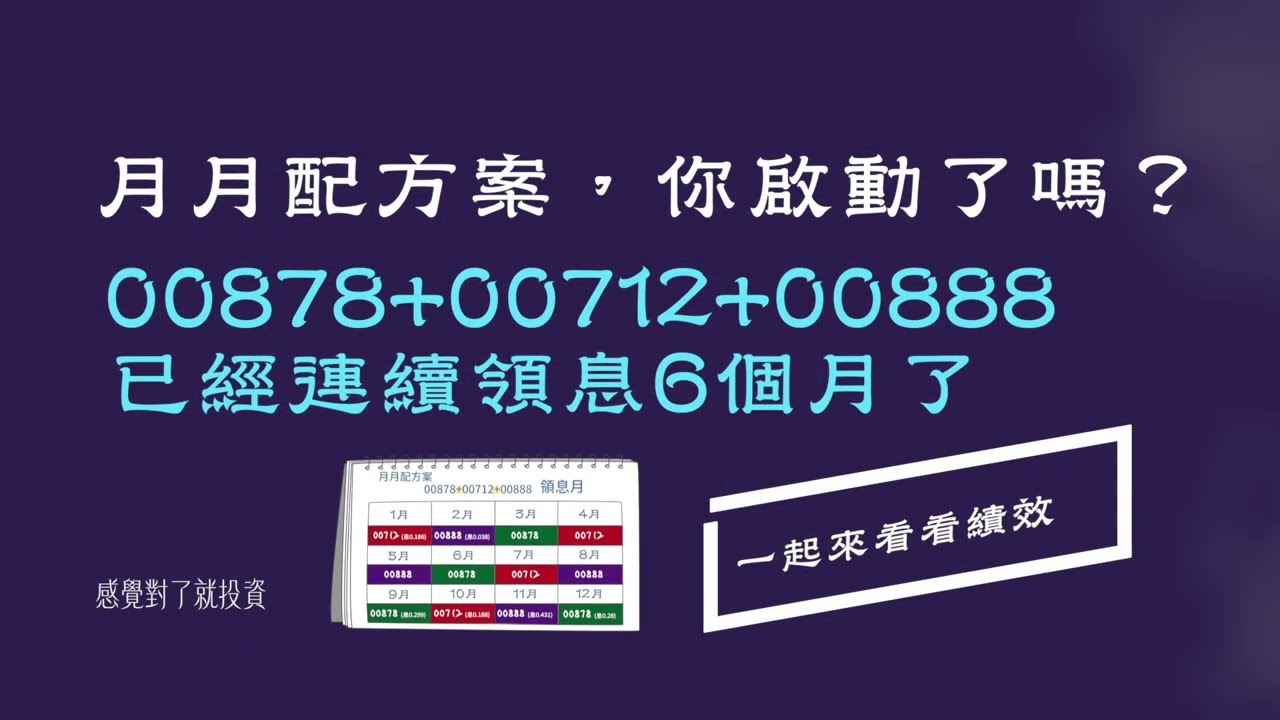 月月配方案，你啟動了嗎？00878+00712+00888，已經連續領息6個月了，一起來看看績效吧！-感覺對了就投資(10)