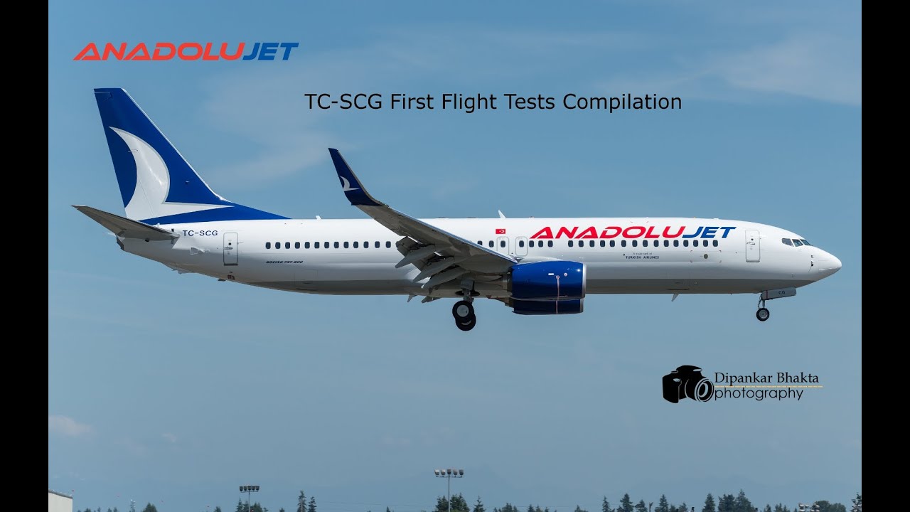 TC-SCG Anadolujet latest 737-800 first flight tests compilation- missed approach and touch go @ KPAE