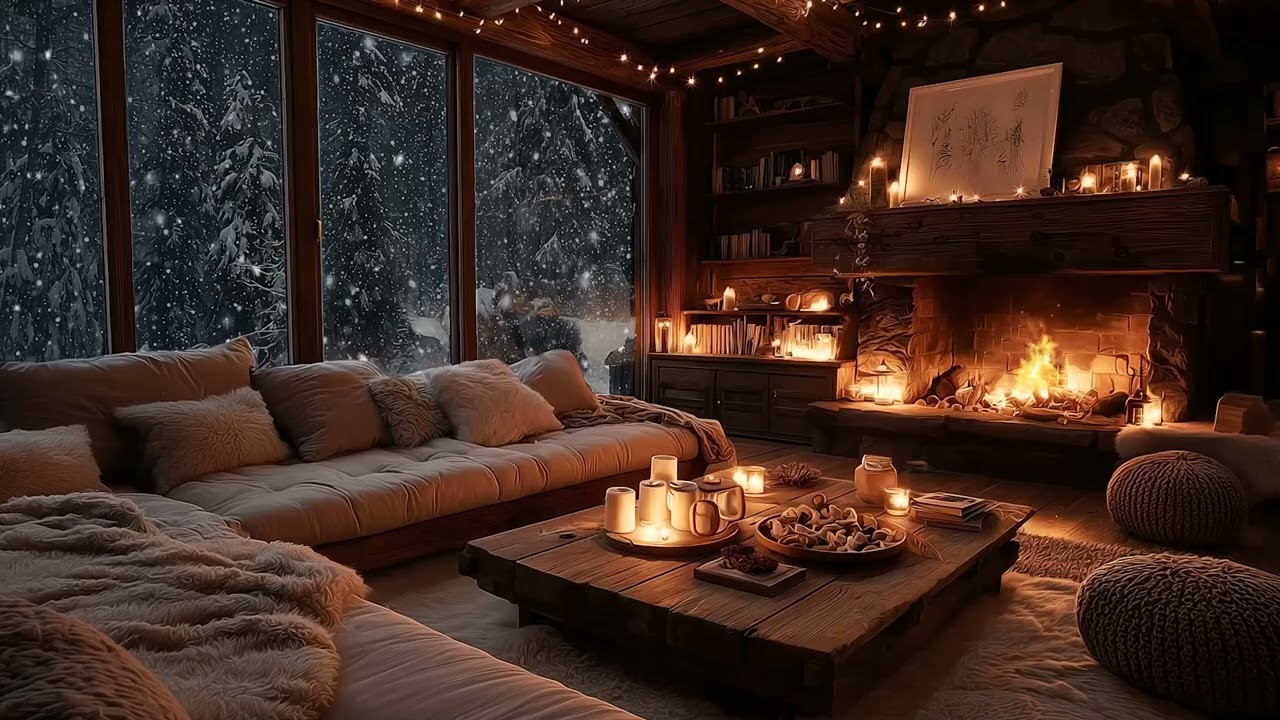Cozy Warm Winter Fireplace & Calm Piano | Relaxing Ambience for Sleeping, Studying & Healing