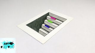Drawing  3D Stairs - 3D drawing on paper | How to draw 3d stairs | 3d drawing | 3d trick art |