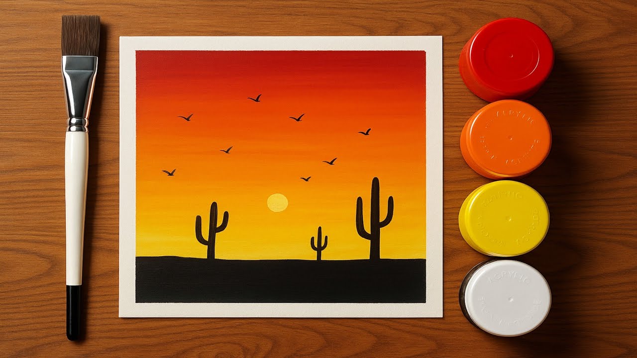 Easy Sunset Desert Painting for Beginners | Step-by-Step Tutorial