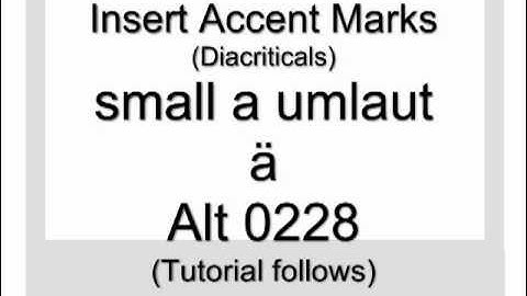 59 Second Tutorial. Insert ä small a with an umlaut (accent marks, diacriticals)