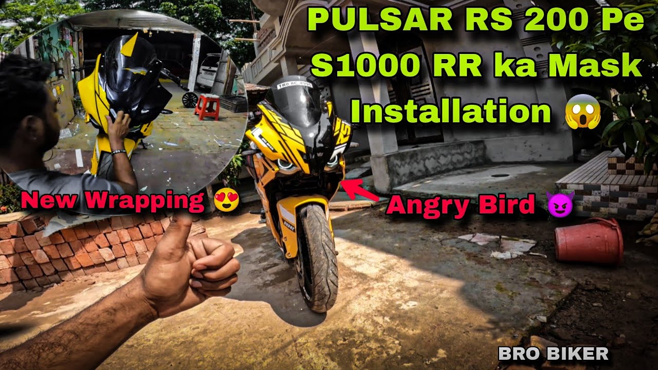 Pulsar RS 200 pe S1000 RR Mask 😱 Installation || New wrapping One an only in Tripura 💀🚀 || bro biker