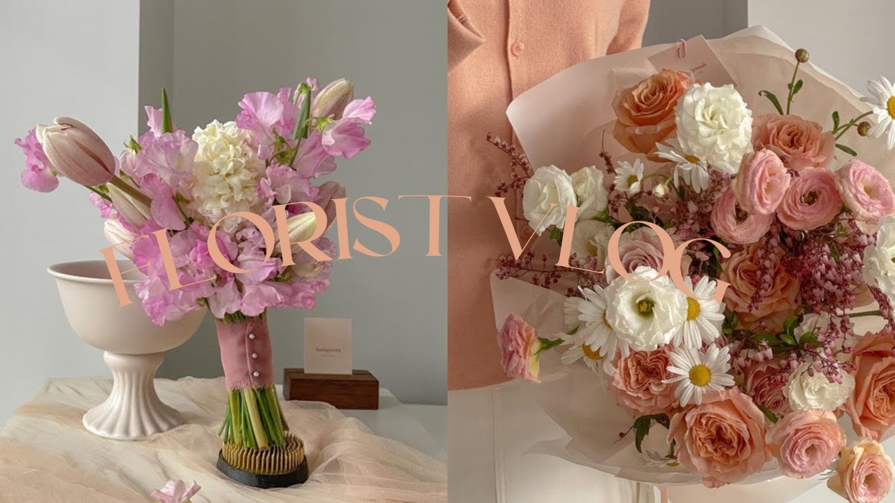 [florist vlog🌷]호주 시드니 집에서 꽃집하기, 튤립 스위트피 촬영부케, 튤립 염색, 피치핑크 생일 꽃다발 만들고 배송가는 플로리스트 브이로그 🌸