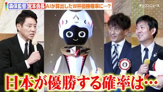 サッカー日本代表がW杯で優勝する確率は？AIが算出した数字に森保一監督&宮本恒靖会長&松岡修造が納得　『第59回テレビ朝日ビッグスポーツ賞表彰式』