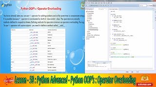Lesson - 50 : Python Advanced - Python OOP’s : Operator Overloading