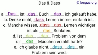 Übungen - Deutsch lernen: das, dass, wieder, wider, Konjunktion, #deutsch #deutschlernen #grammatik