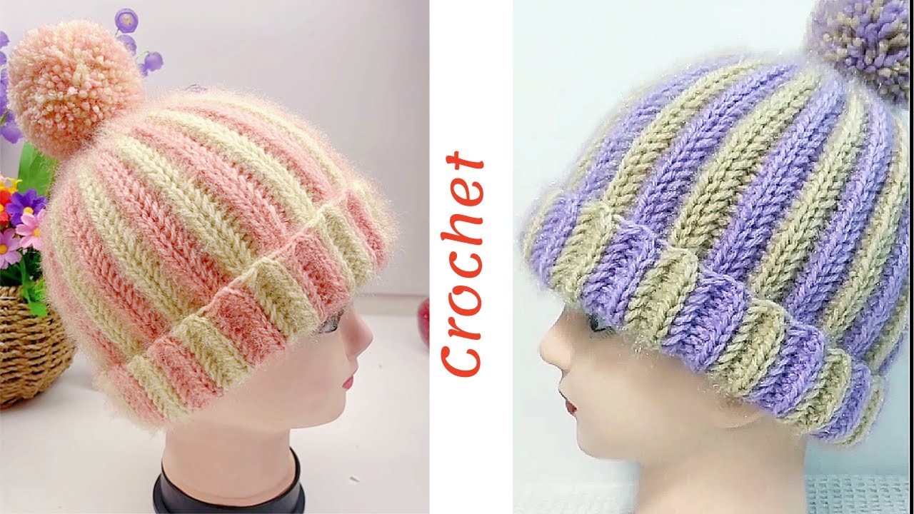Two-Color Winter Hat A Simple Crochet Pattern for Beginners - YouTube
