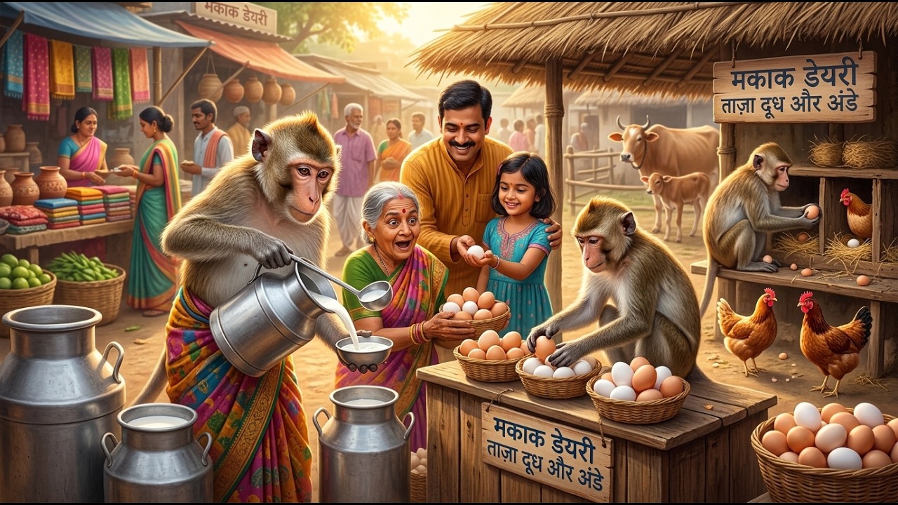 Incredible! Smart Monkeys Selling Cow Milk & Eggs to Indian People (4K)