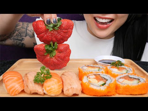 UNEDITED BIG BITE SUSHI + GIANT STRAWBERRY (ASMR EATING SOUNDS) NO TALKING | SAS-ASMR