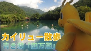 【ポケモンぬいぐるみ紀行】カイリュー散歩・青い湖「四万湖」を行く