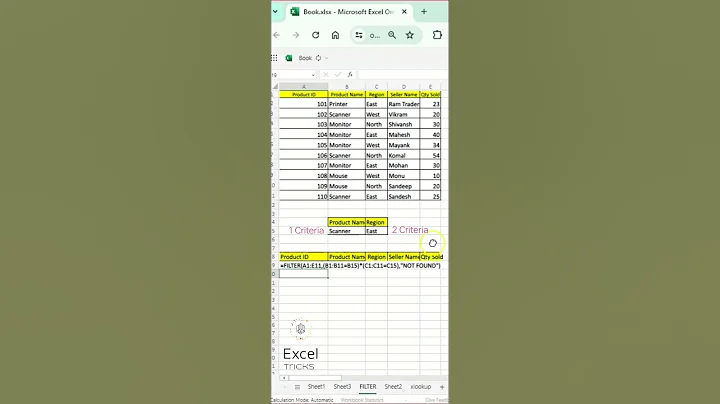 FILTER Function with Multiple Criteria in Excel #shorts #exceltips #excel