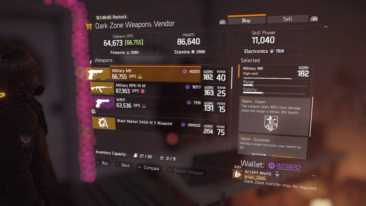 The Division High End Dark Zone Weapon Vendor May 13,2016