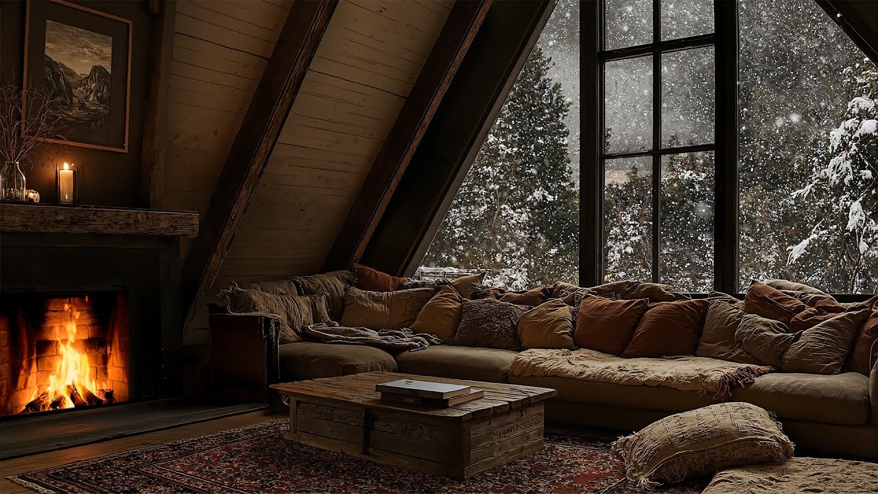 Музыка у камина и фортепиано. Спокойная зимняя ночная атмосфера для снятия стресса и глубокого сна.