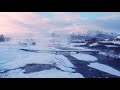 Winter Mountain Hot Spring Steam Nature Sawtooth Sun Crisp Morning Adventure Epic Drone View