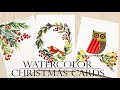 How to Make Easy Watercolor Holiday Cards / DIY Christmas Cards/ Real Time /Christmas Crafts