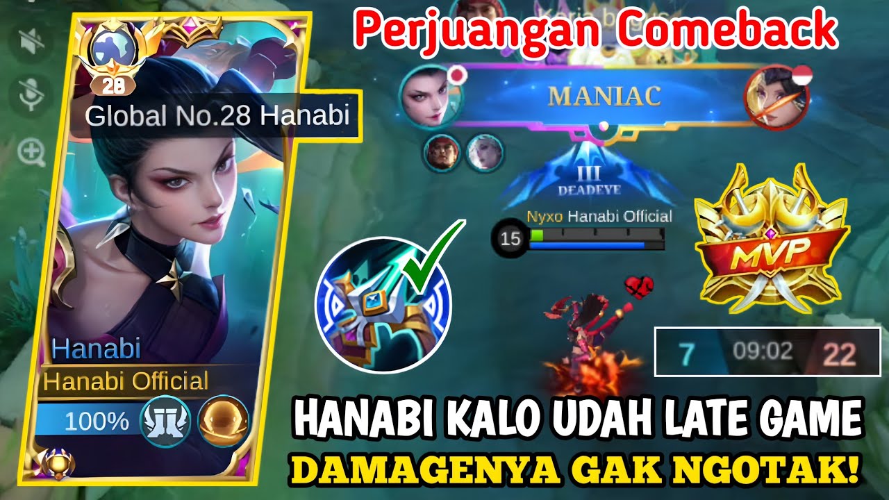 TOP GLOBAL HANABI MANIAC! EPIC COMEBACK THE LATE GAME! HANABI BEST BUILD TERSAKIT - MLBB