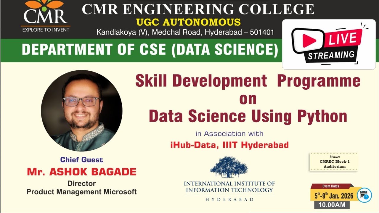 SKILL DEVELOPMENT PROGRAM ON DATA SCIENCE  [09-01-2026] | DAY - 5 | SESSION - 1 |CMREC