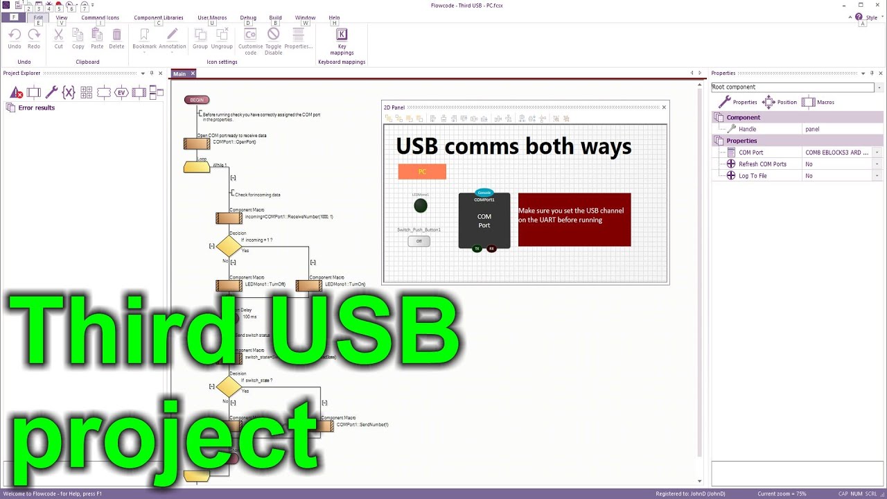32 - PC Developer third USB project (E-blocks 3 and Flowcode v11) - YouTube