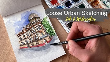 Ink and Watercolor Loose Urban Sketching for Beginners l Real-time Tutorial