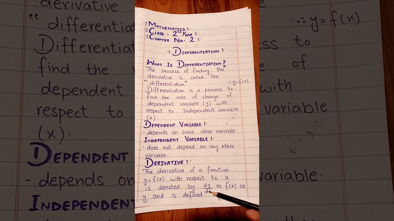 Class 2nd year,Chapter No 2, Differentiation,Derivative ,dependent Variable,Independent Variable.